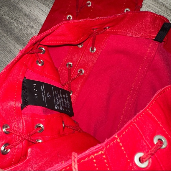 Unravel Projrct Red Leather Lace Up Pants - Picture 4 of 6